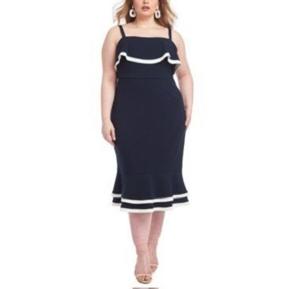 Christian Siriano Womens Navy Stretch Zippered Fitted Ruffled Spaghetti Strap Sq - Picture 1 of 4